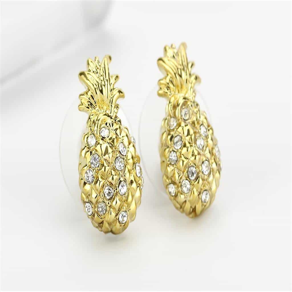Brass Gold Crystal Pineapple Stud Earrings view 3