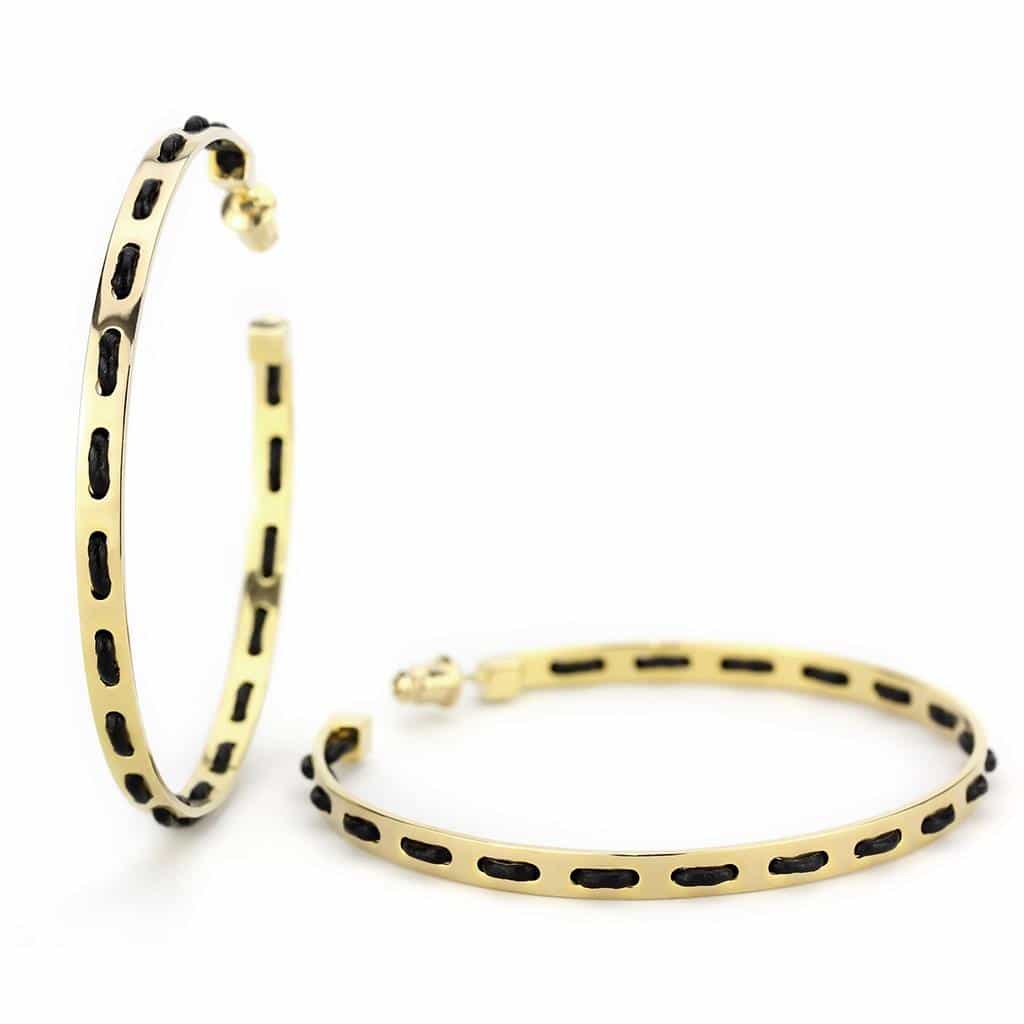 Brass Gold Black Enamel Hoop Earrings | The Stainless Jewelry view 3