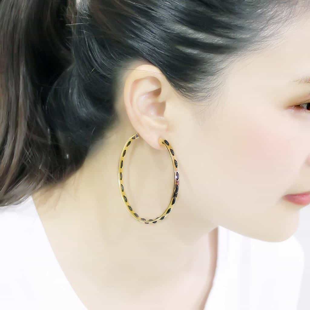 Brass Gold Black Enamel Hoop Earrings | The Stainless Jewelry view 4