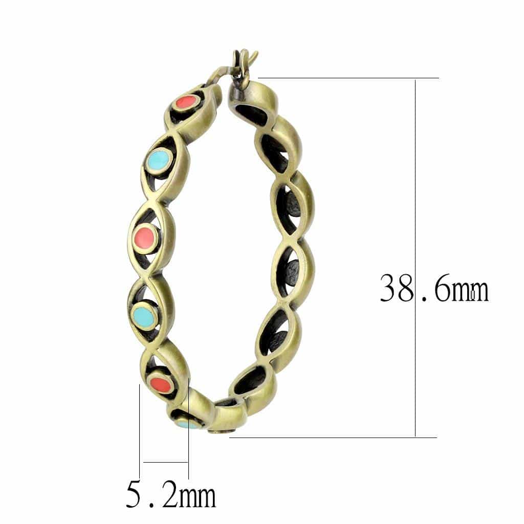 Brass Antique Gold Multicolor Enamel Twisted Hoop Earrings view 2