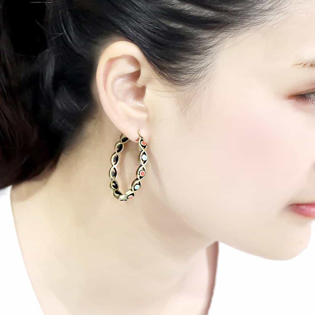 Brass Antique Gold Multicolor Enamel Twisted Hoop Earrings view 4