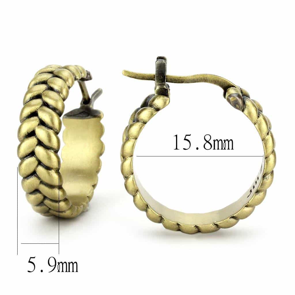 Brass Antique Gold Braided Hoop Earrings | The Stainless Jewelry view 2