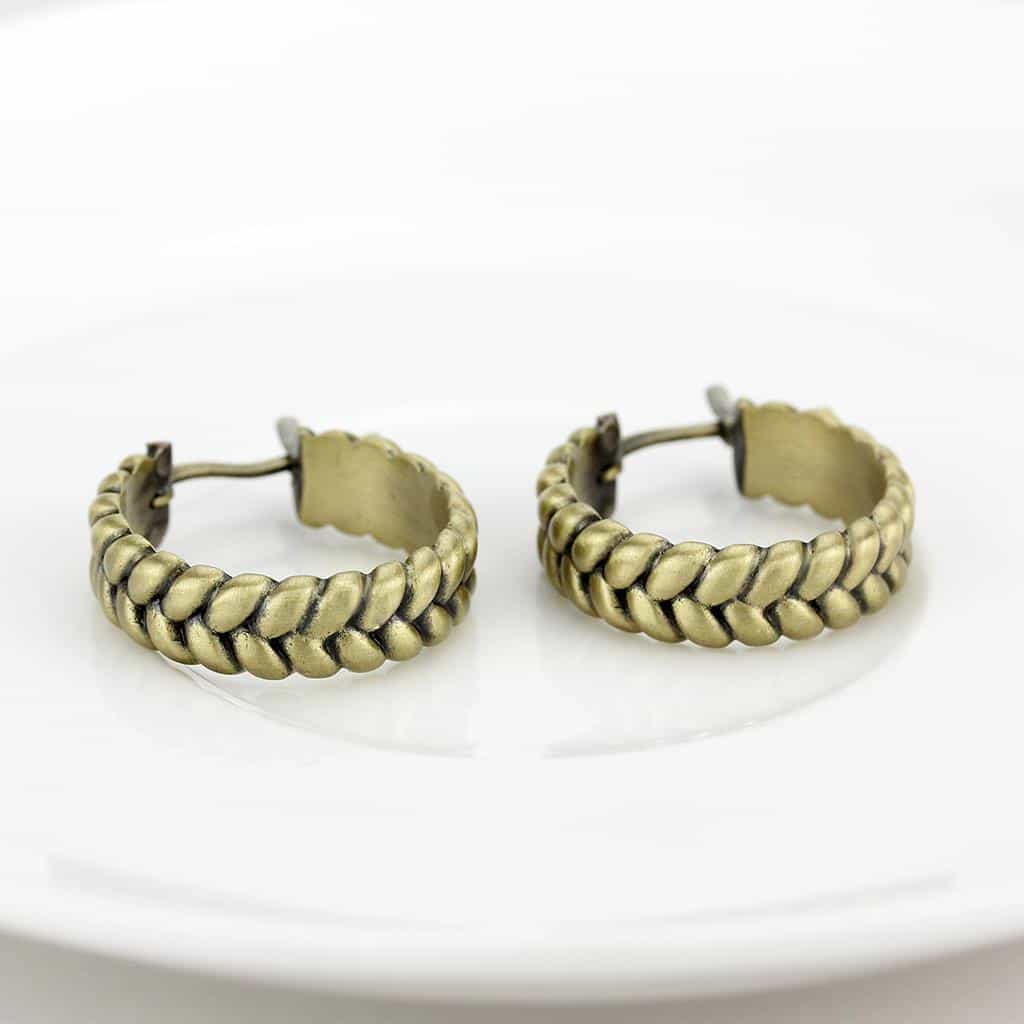 Brass Antique Gold Braided Hoop Earrings | The Stainless Jewelry view 3