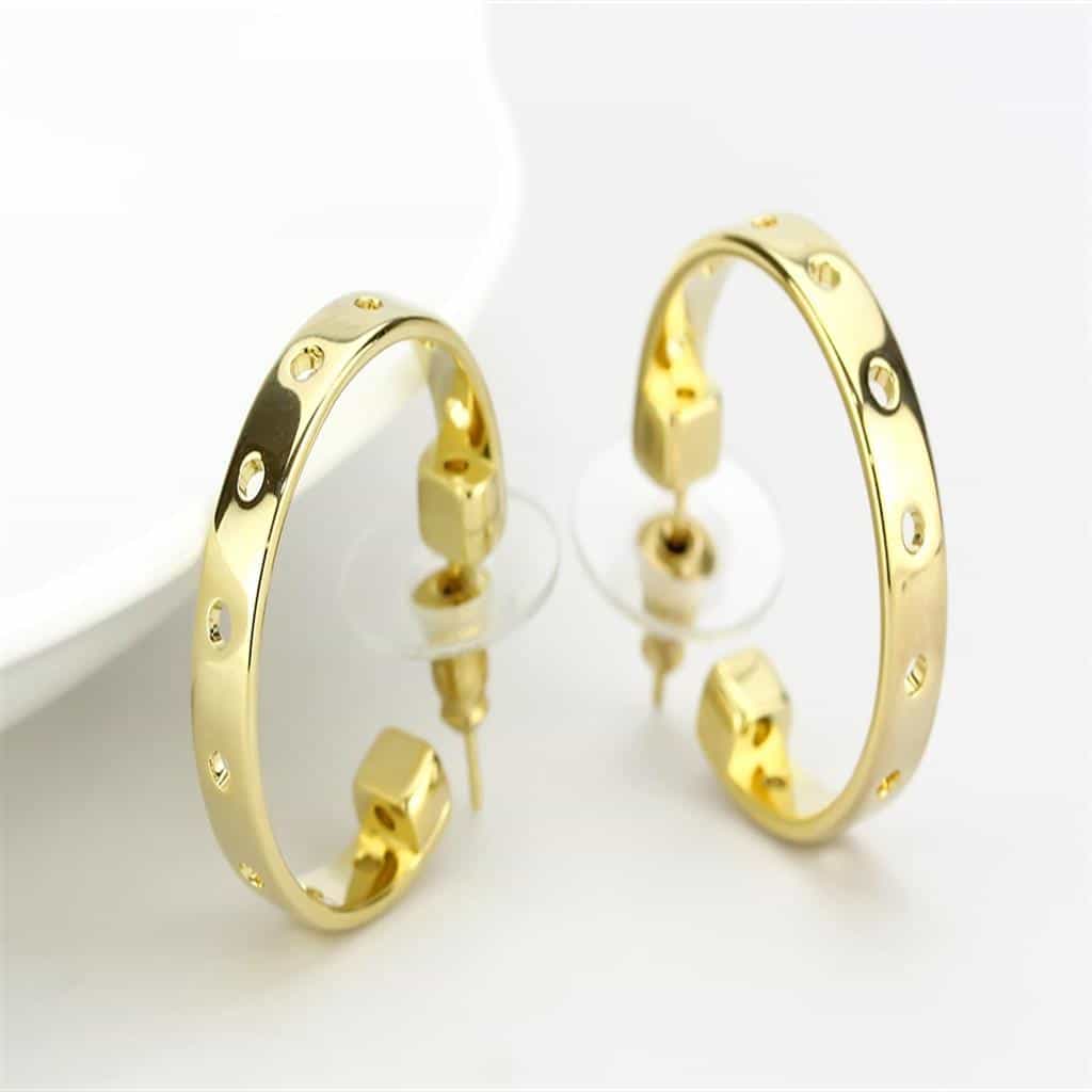 Brass Gold Polished Cutout Hoop Earrings | The Stainless Jewelry view 3
