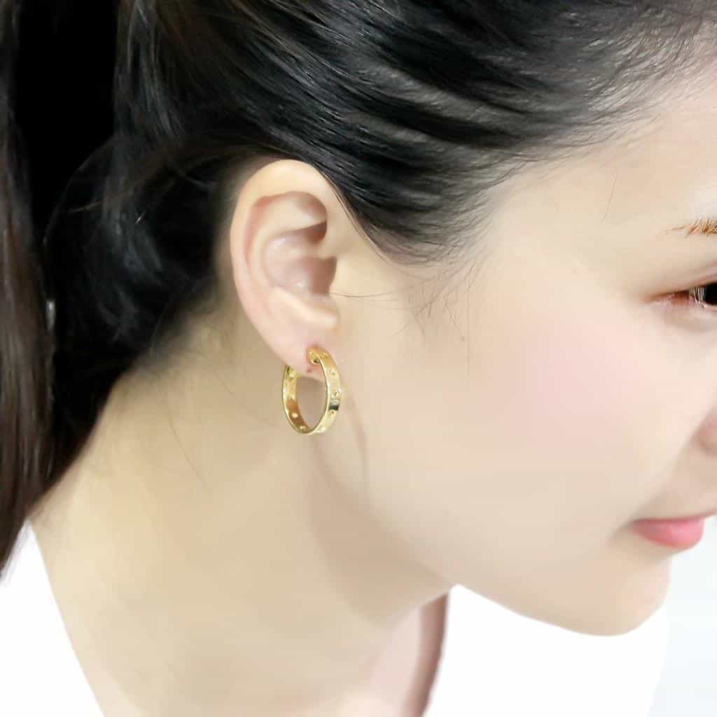Brass Gold Polished Cutout Hoop Earrings | The Stainless Jewelry view 4