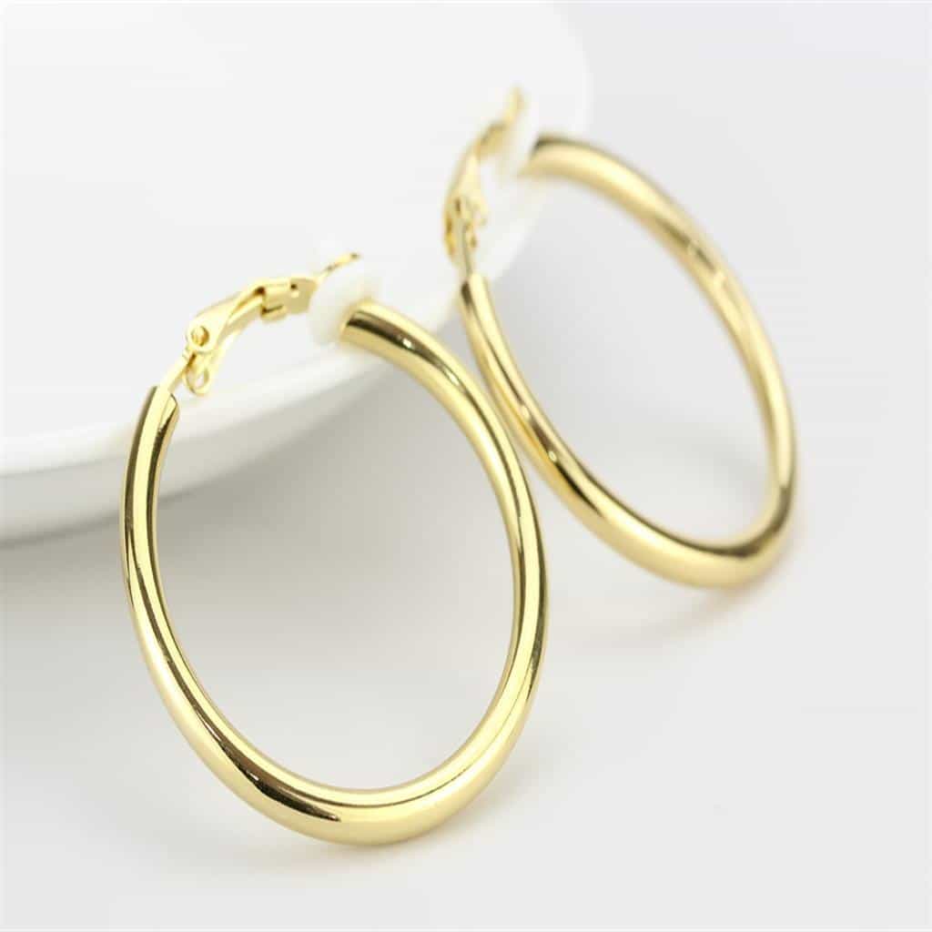 Brass Gold Polished Classic Hoop Earrings | The Stainless Jewelry view 3