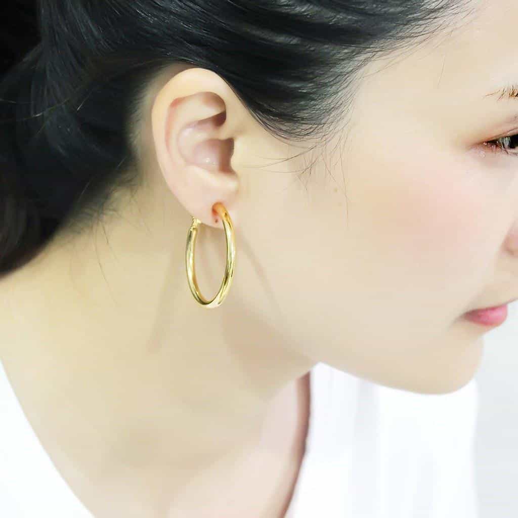 Brass Gold Polished Classic Hoop Earrings | The Stainless Jewelry view 4