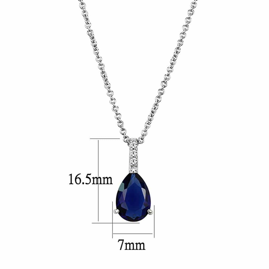 Brass Silver Blue Sapphire Pear CZ Pendant Necklace view 2