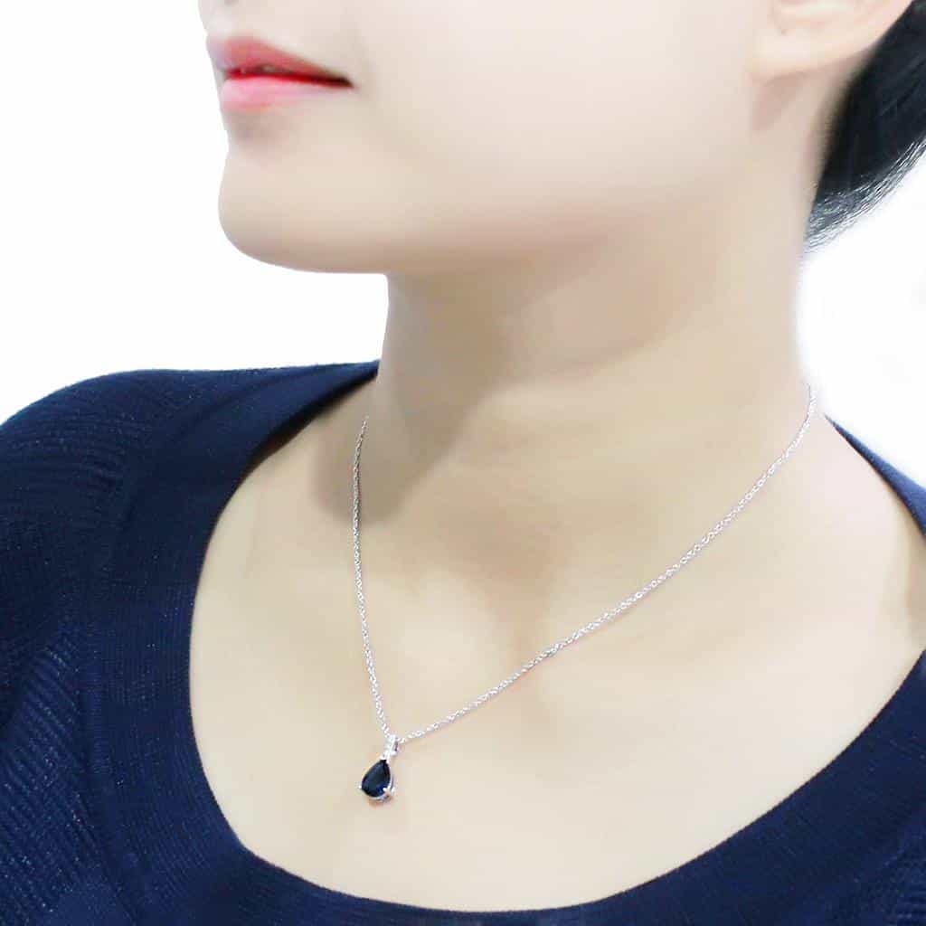 Brass Silver Blue Sapphire Pear CZ Pendant Necklace view 4