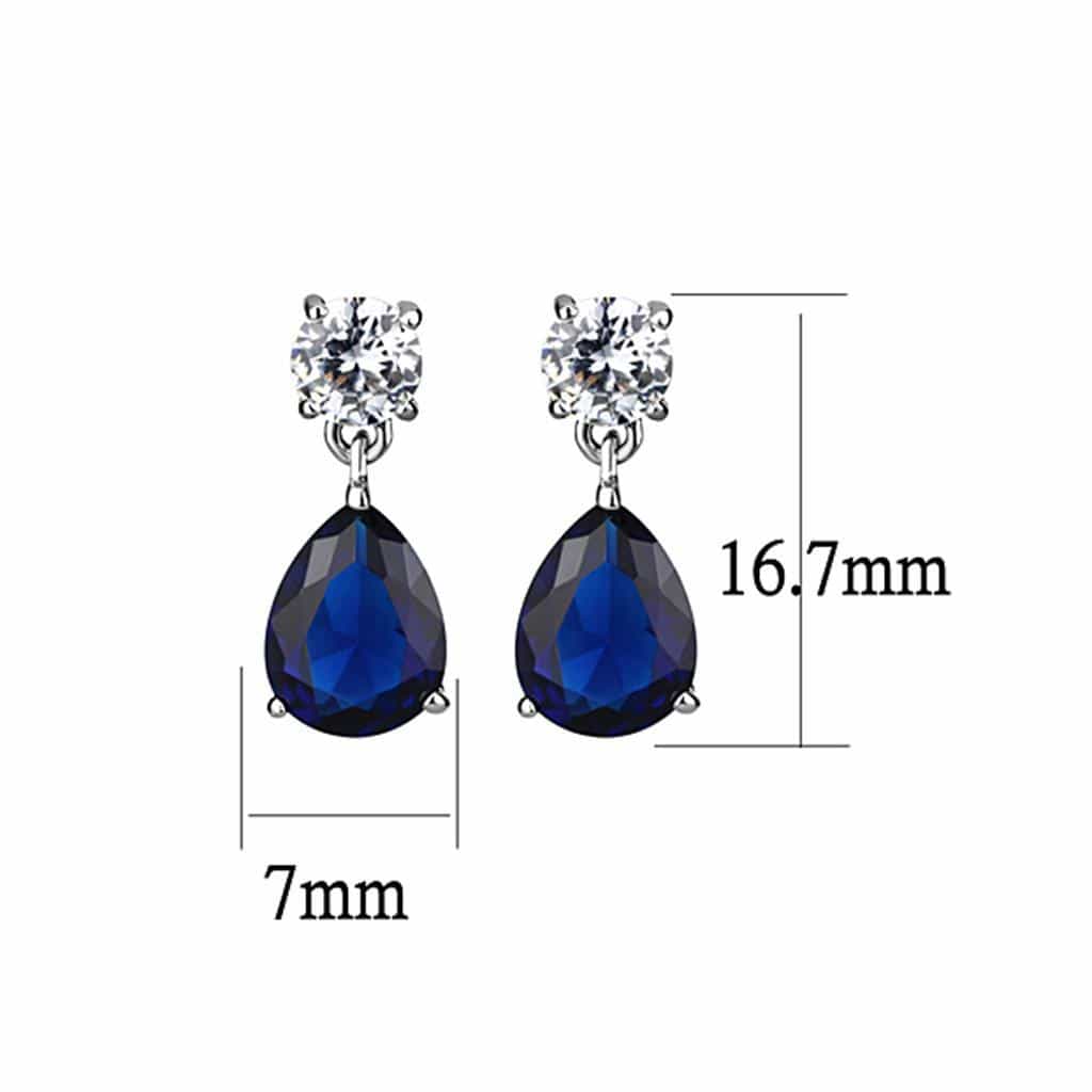 Brass Silver CZ Round Sapphire Pear Drop Earrings view 2