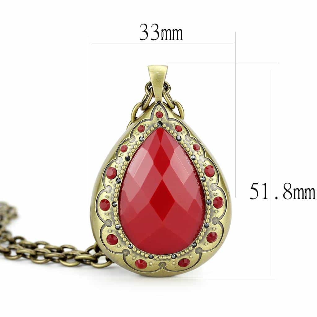 Brass Antique Gold Red Crystal Teardrop Pendant Necklace view 3