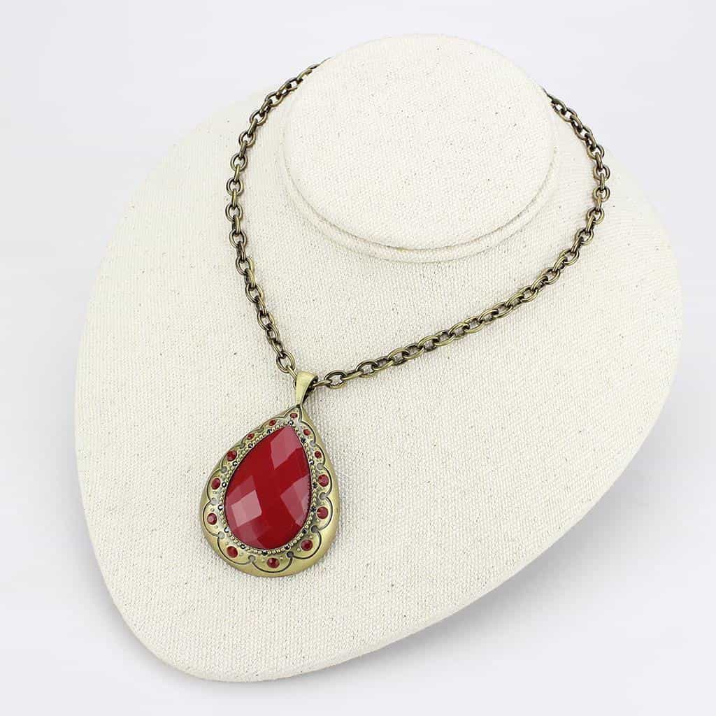 Brass Antique Gold Red Crystal Teardrop Pendant Necklace view 4