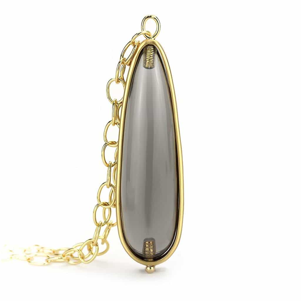 Brass Gold Gray Agate Elongated Teardrop Pendant Necklace view 2