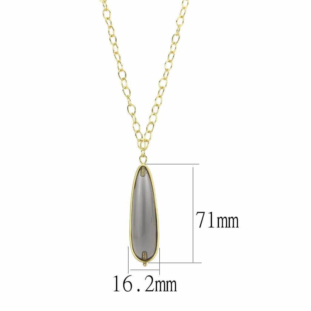 Brass Gold Gray Agate Elongated Teardrop Pendant Necklace view 3