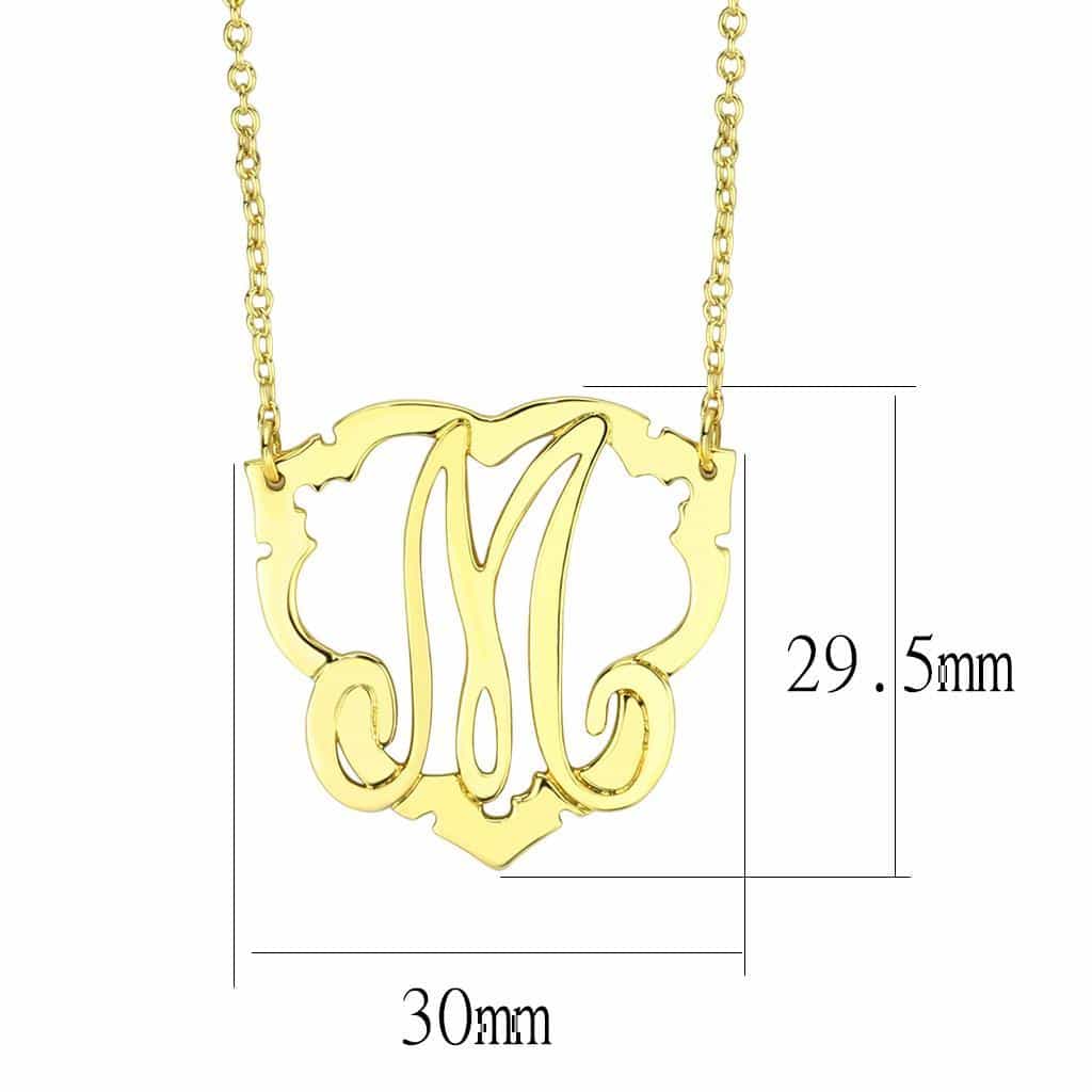 Brass Gold Script Letter M Monogram Pendant Necklace view 2