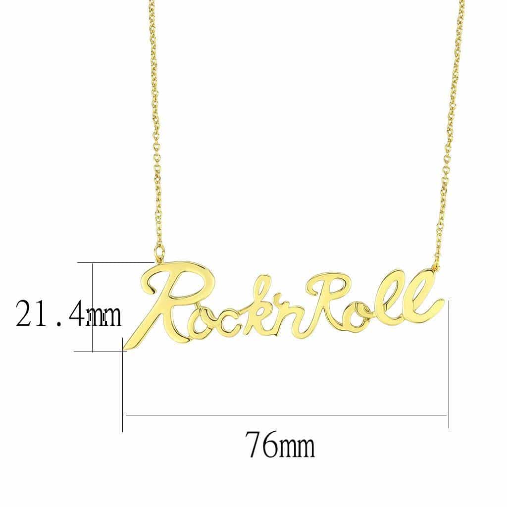Brass Gold Rock N Roll Script Pendant Necklace view 2