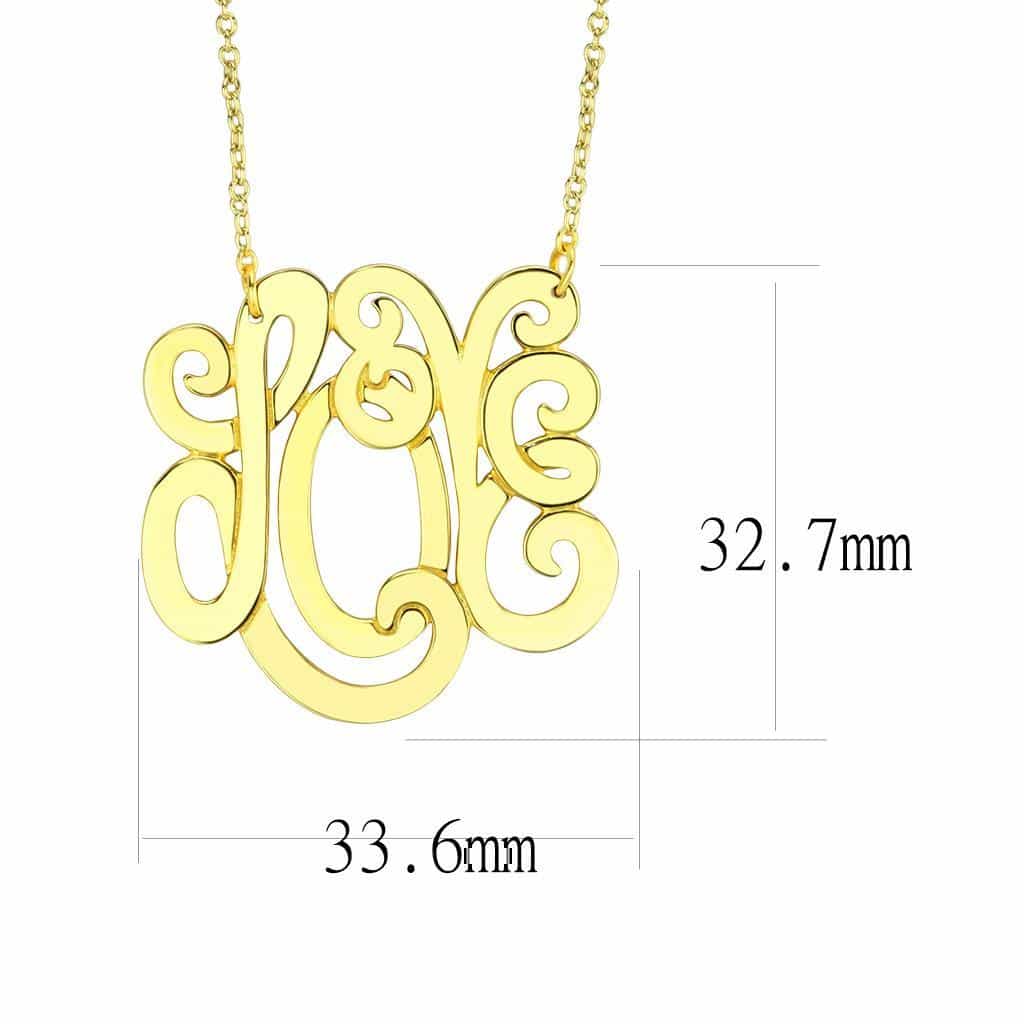Brass Gold Script Monogram Pendant Necklace view 2