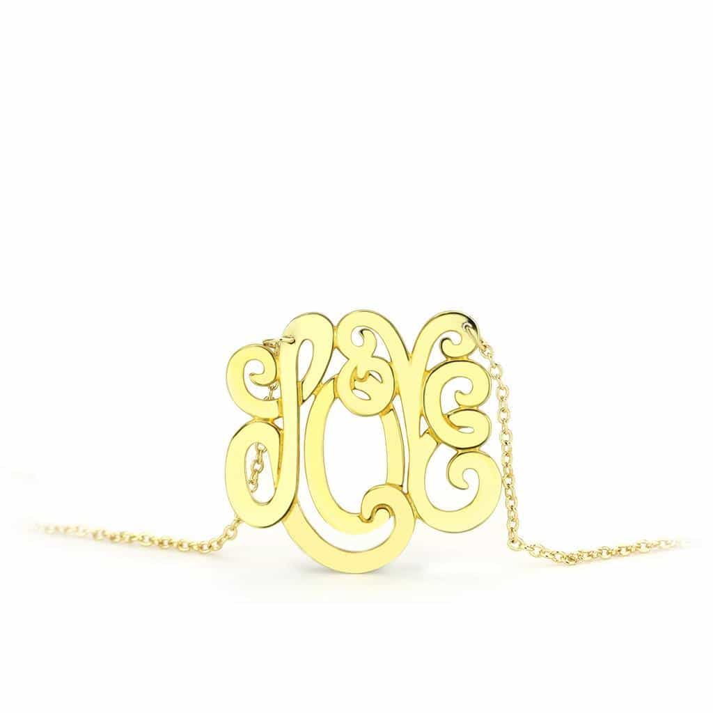 Brass Gold Script Monogram Pendant Necklace view 3