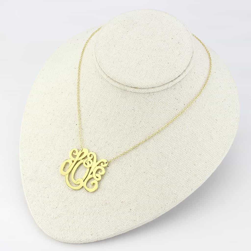 Brass Gold Script Monogram Pendant Necklace view 4