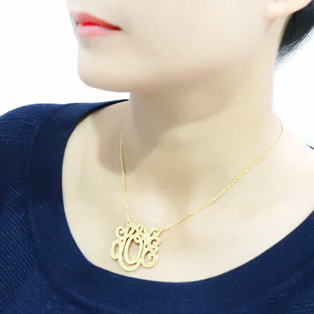 Brass Gold Script Monogram Pendant Necklace view 6