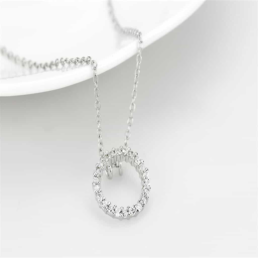 Brass Silver CZ Circle Pendant Necklace | The Stainless Jewelry view 3