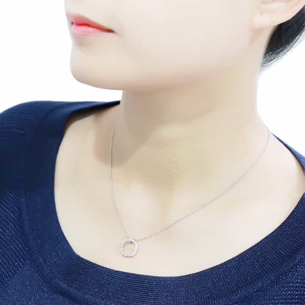 Brass Silver CZ Circle Pendant Necklace | The Stainless Jewelry view 5