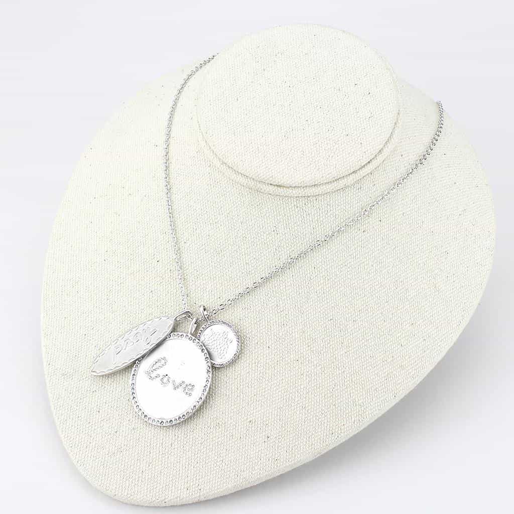 Brass Silver Pray Love Disc Charm Pendant Necklace view 4