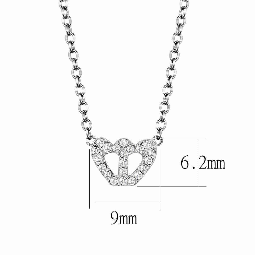 Brass Silver CZ Crown Heart Pendant Necklace view 2