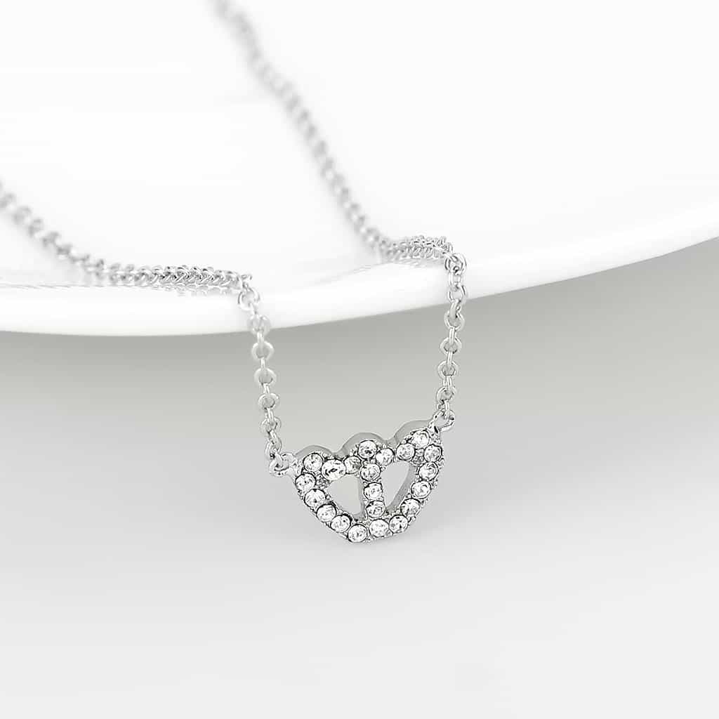 Brass Silver CZ Crown Heart Pendant Necklace view 3