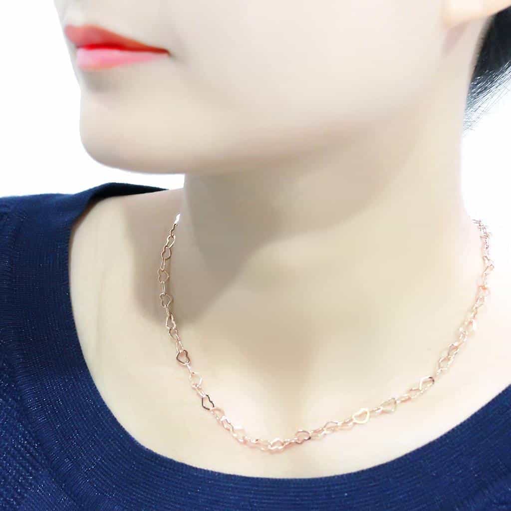 Brass Rose Gold Heart Link Chain Necklace | The Stainless Jewelry view 5