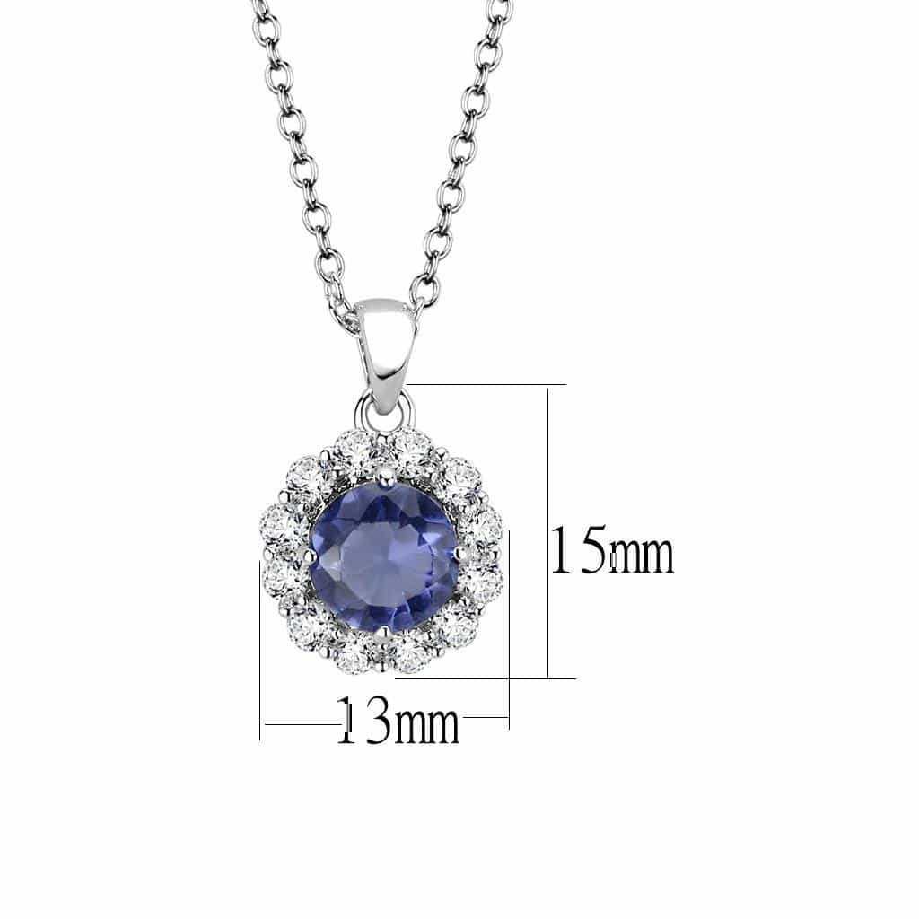 Brass Silver Tanzanite CZ Halo Pendant Necklace view 2