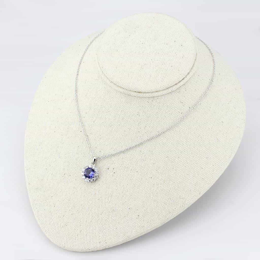 Brass Silver Tanzanite CZ Halo Pendant Necklace view 4