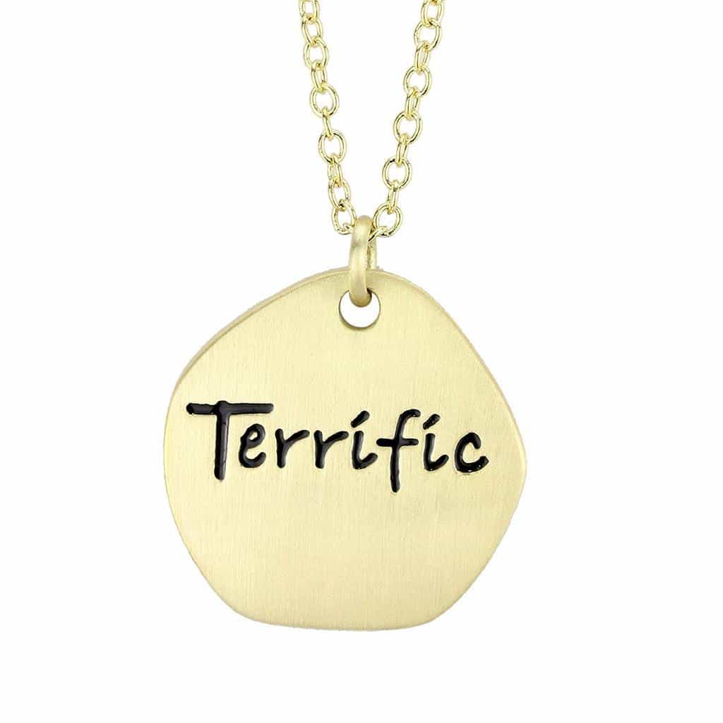 Brass Gold Letter T CZ Disc Pendant Necklace view 3