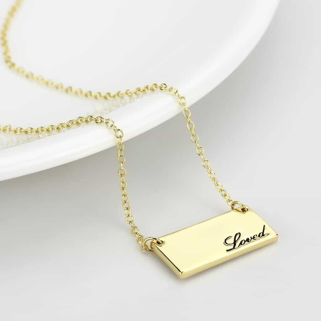 Brass Gold Loved Script Bar Pendant Necklace view 3