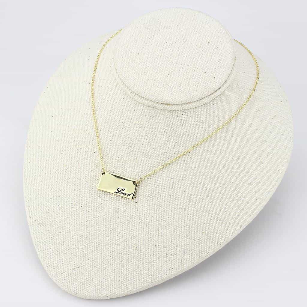 Brass Gold Loved Script Bar Pendant Necklace view 4