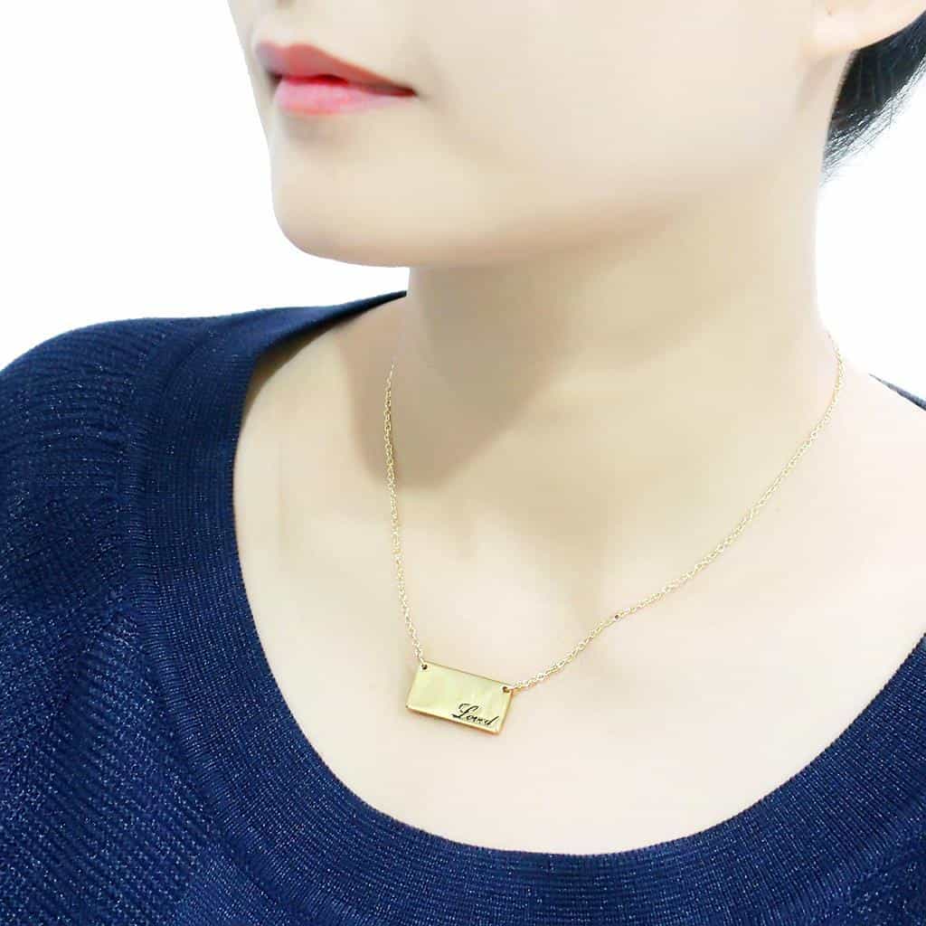 Brass Gold Loved Script Bar Pendant Necklace view 5