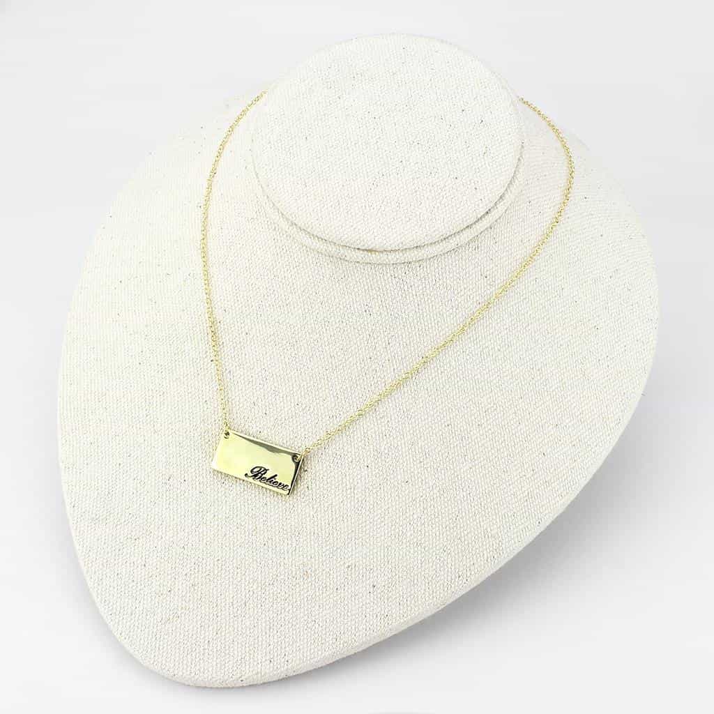 Brass Gold Believe Script Bar Pendant Necklace view 4