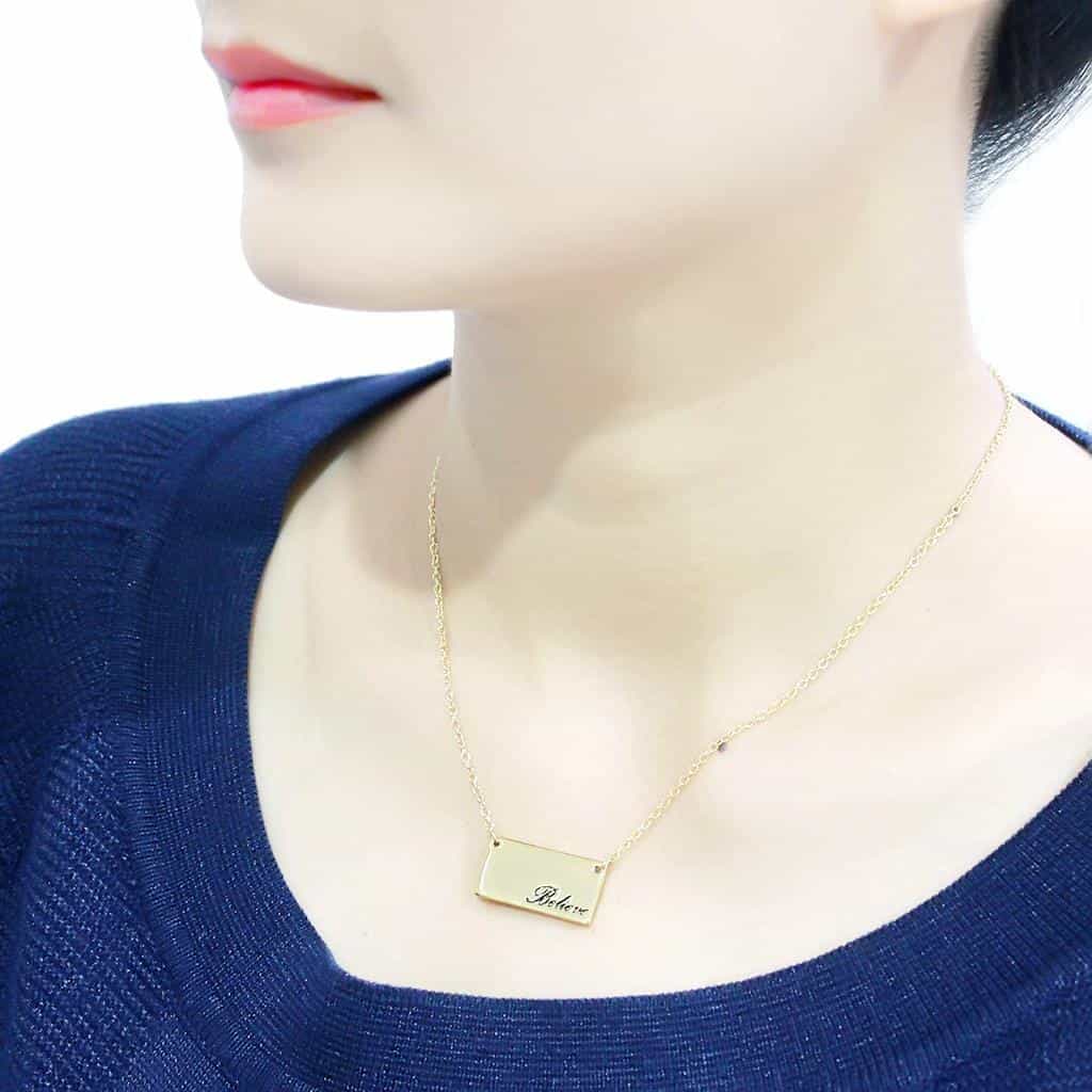 Brass Gold Believe Script Bar Pendant Necklace view 5