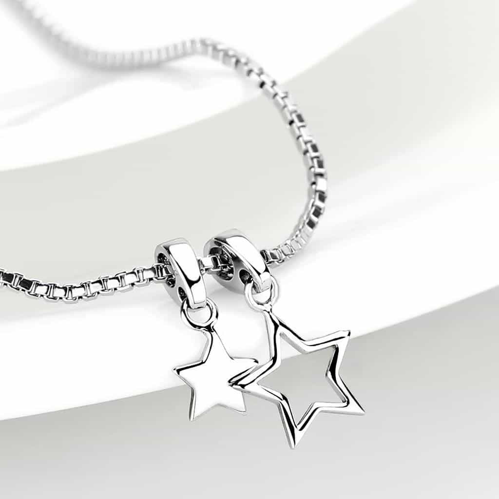 Brass Silver Double Star Charm Pendant Necklace view 3