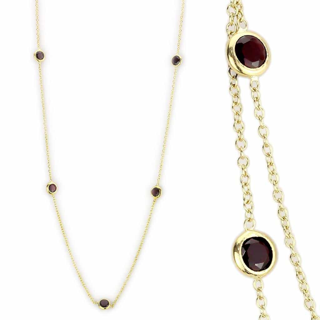 Brass Gold Garnet Bezel Station Layered Necklace view 2