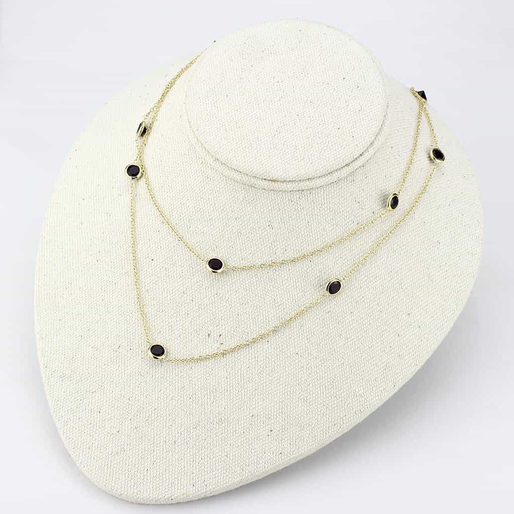 Brass Gold Garnet Bezel Station Layered Necklace view 3