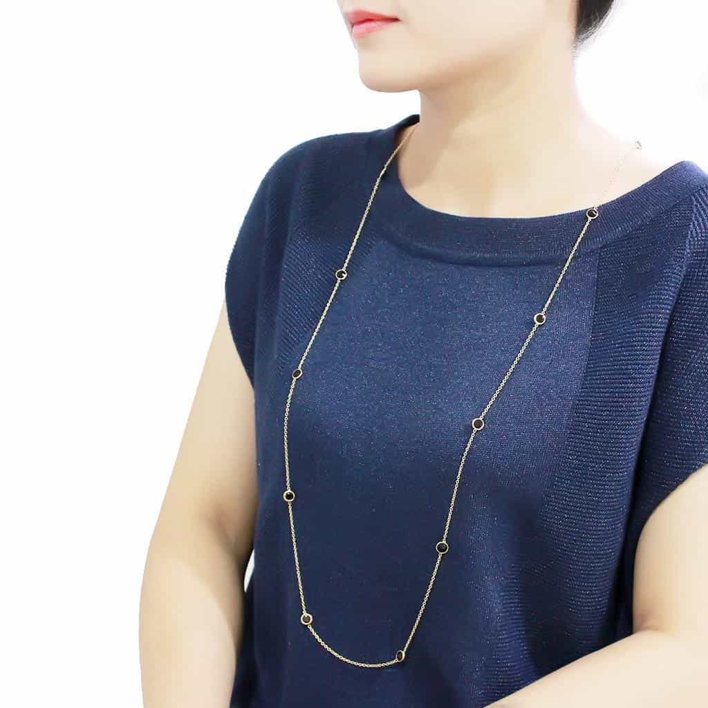 Brass Gold Garnet Bezel Station Layered Necklace view 4