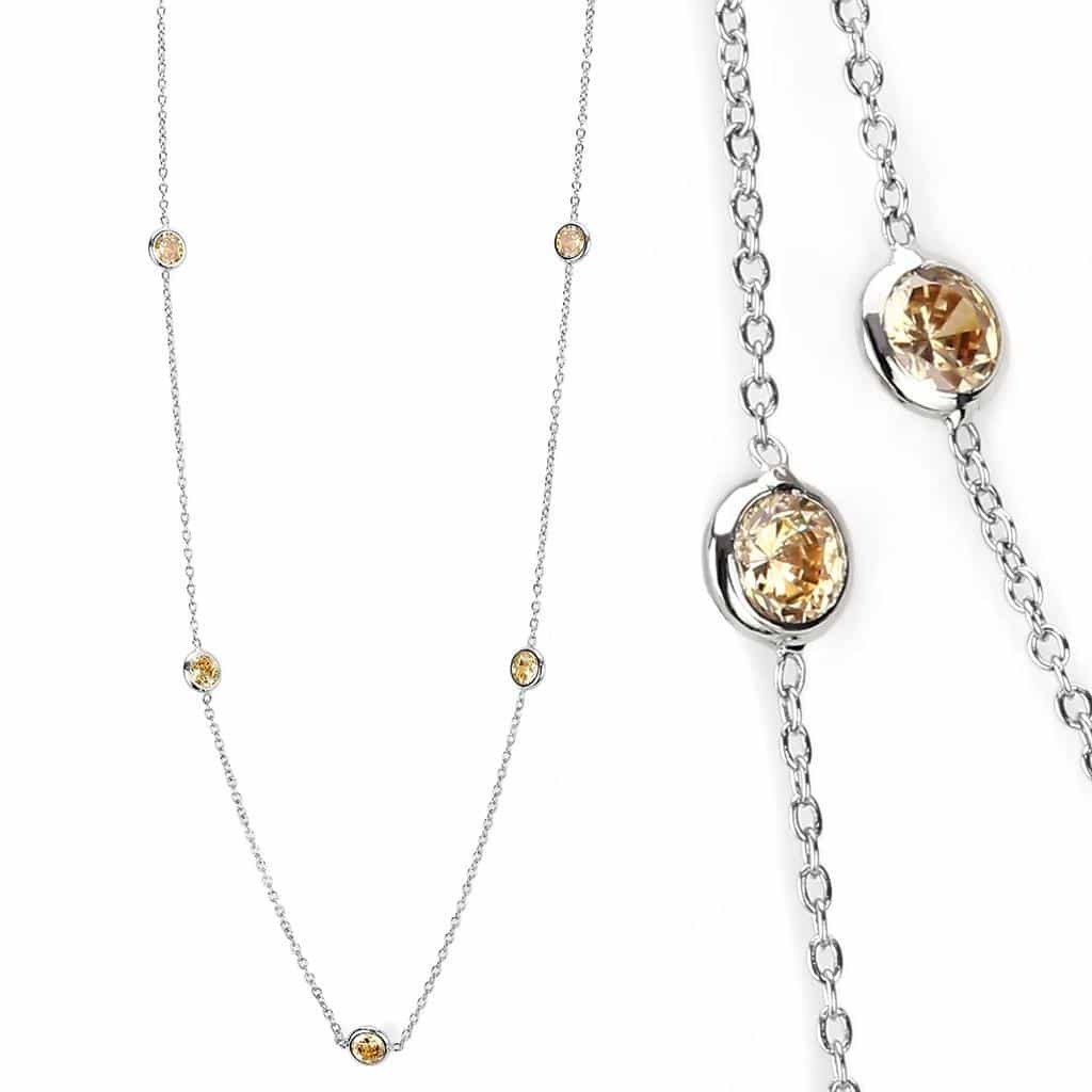 Brass Gold Champagne CZ Bezel Station Layered Necklace view 2