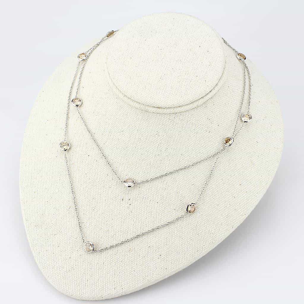 Brass Gold Champagne CZ Bezel Station Layered Necklace view 3