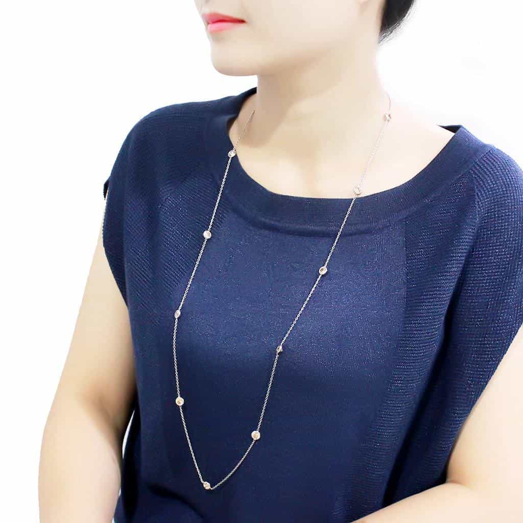 Brass Gold Champagne CZ Bezel Station Layered Necklace view 4