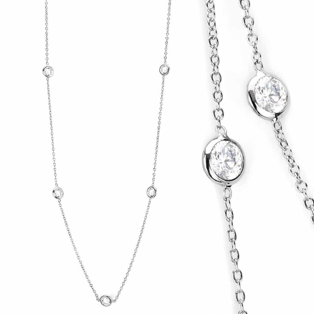 Brass Silver CZ Bezel Station Layered Necklace view 2