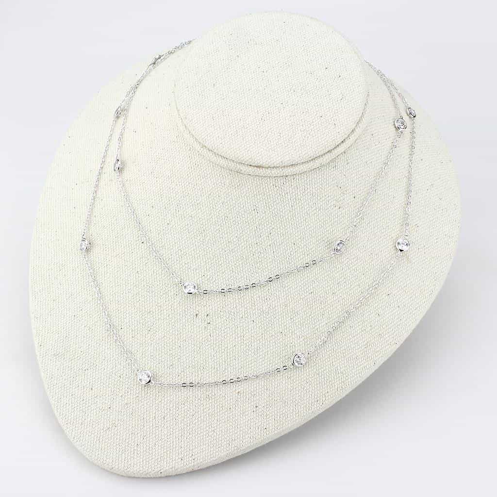 Brass Silver CZ Bezel Station Layered Necklace view 3