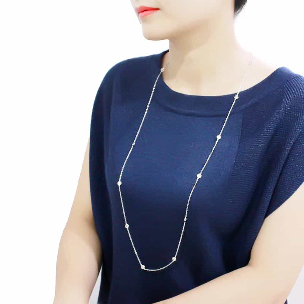 Brass Silver CZ Bezel Station Layered Necklace view 4