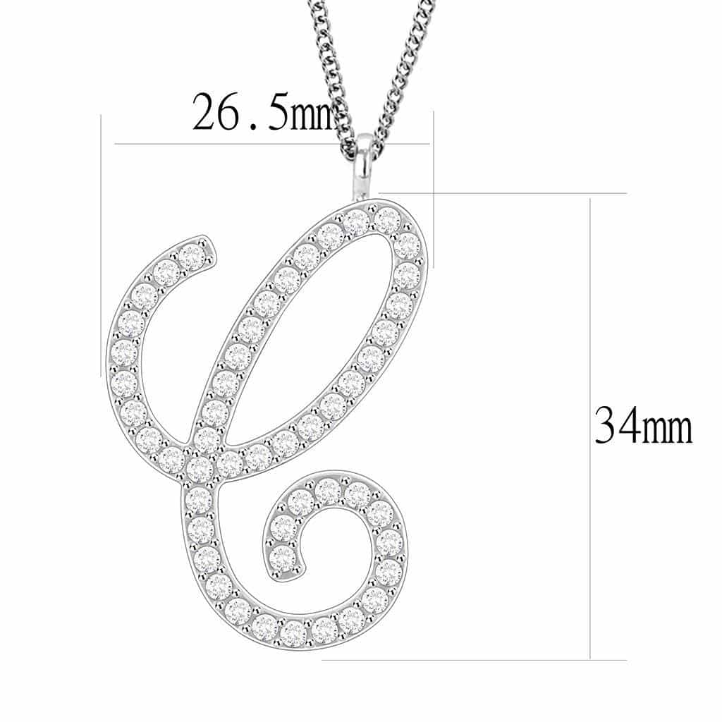 Brass Silver CZ Script Letter C Pendant Necklace view 2