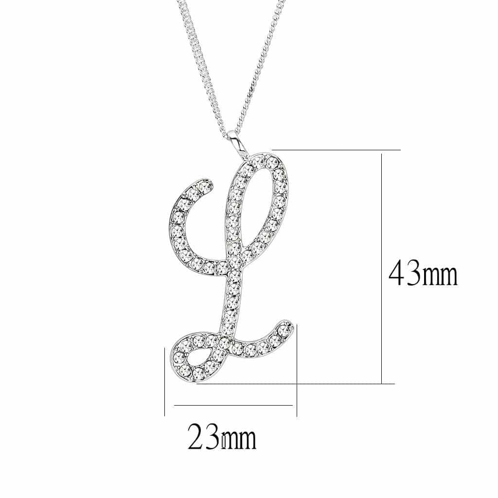Brass Silver CZ Script Letter L Pendant Necklace view 2